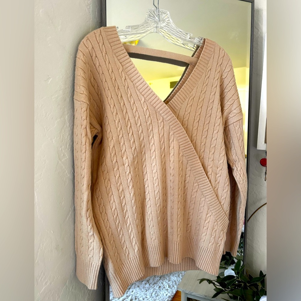 Blue Blush V Neck Cable Sweater
